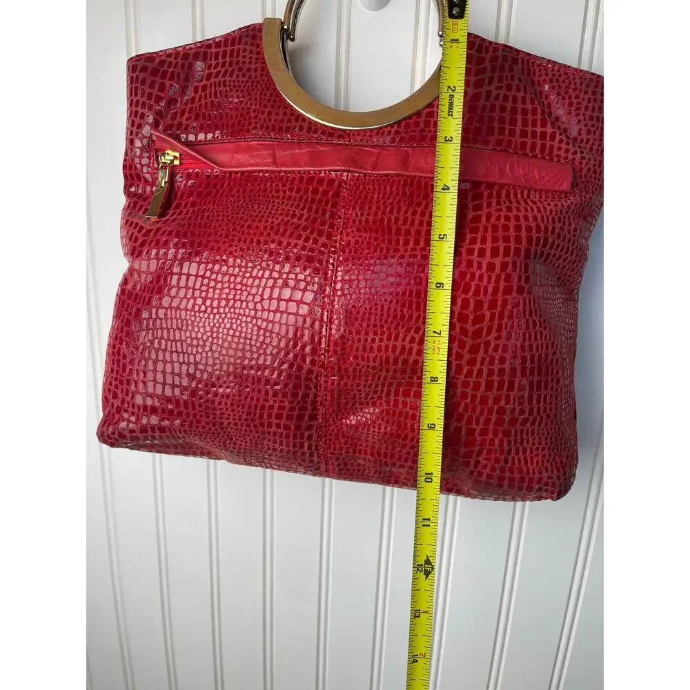 Purse Handbag Red Snakeskin Pattern Handbag Gold Metal Top Handle Unbranded